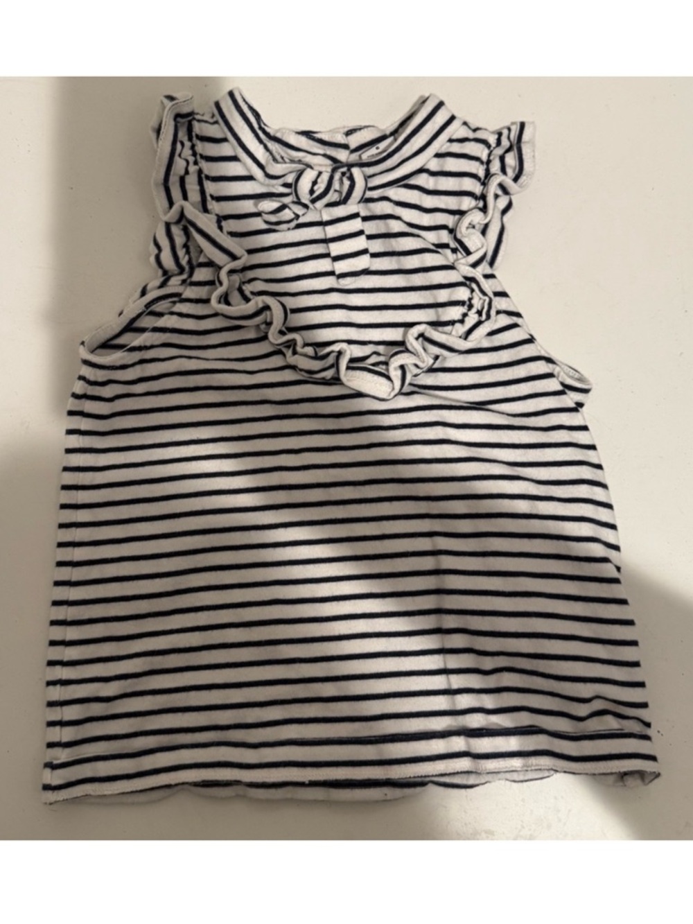 Janie and Jack Striped Sleeveless Top Ruffle Trim Navy and White 6